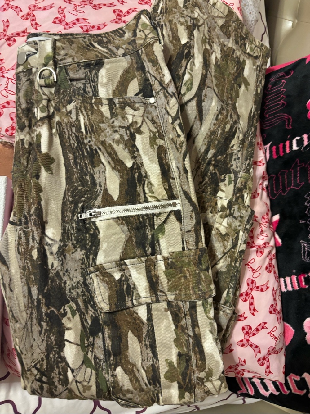 Fashion Nova Camo Straight Leg Cargo Pants in Brown & Green